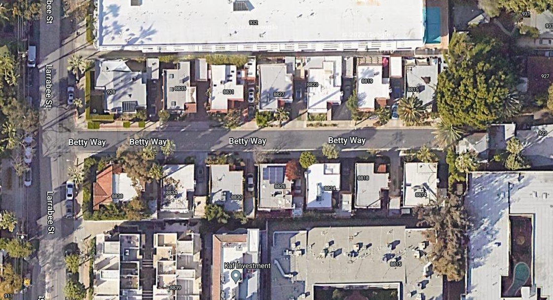 Google satellite view of Betty Way in West Hollywood